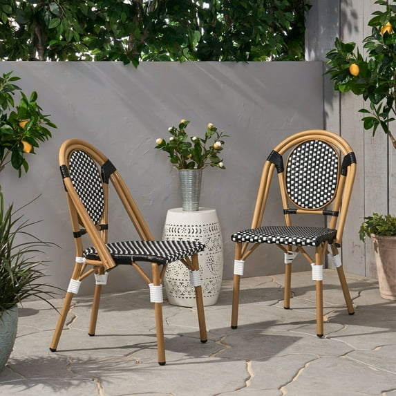 Outdoor PE Ratten and Aluminum French Bistro Chair, Set of 2, Bamboo Print Finish