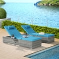 thumbnail image 1 of Outdoor PE Wicker Chaise Lounge Chair Set Of 2 with Adjustable Backrest, Patio Rattan Reclining Chair with Thick Cushion, Headrest, Shelf & Steel Frame, Weather Proof and Anti-UV, Sky Blue, 1 of 7