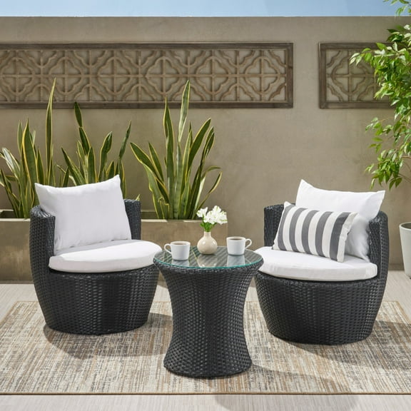 Outdoor PE Wicker Chat Set with 2 Chairs and Side Table – Includes Cushions, No Assembly Required