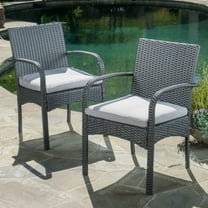 Outdoor PE Wicker Dining Chairs, Set of 2, Grey