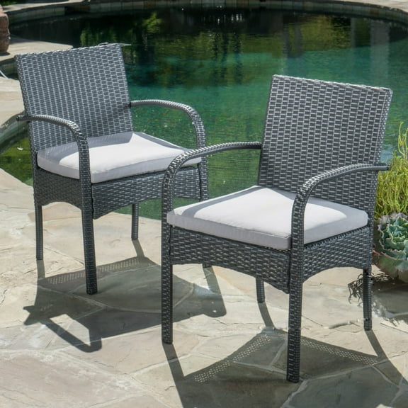 Outdoor PE Wicker Dining Chairs, Set of 2, Grey