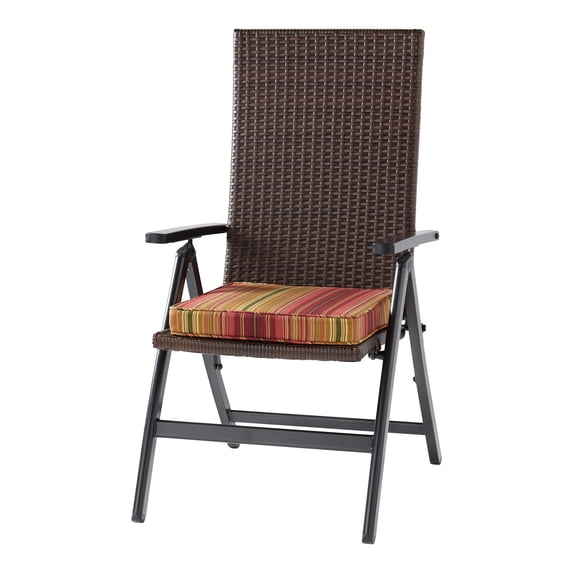 Outdoor PE Wicker Foldable Reclining Chair with Kinnabari Stripe Seat Cushion