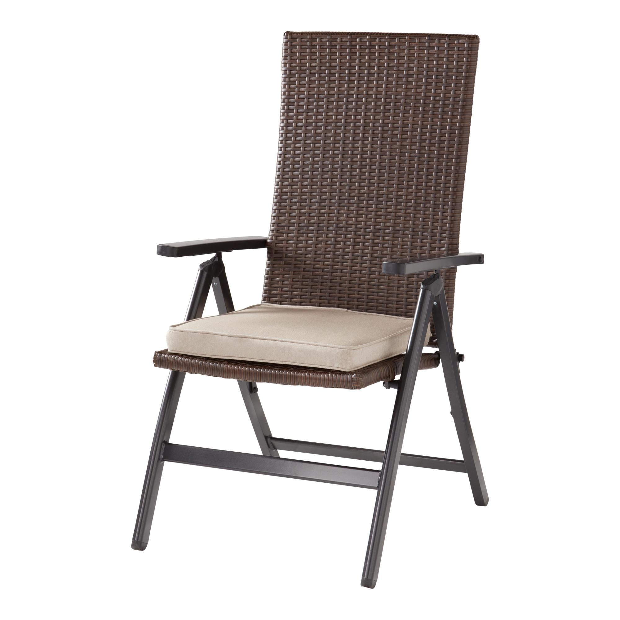 Outdoor Black Aluminum Wicker Reclining Lounge Chair with Beige Cushion