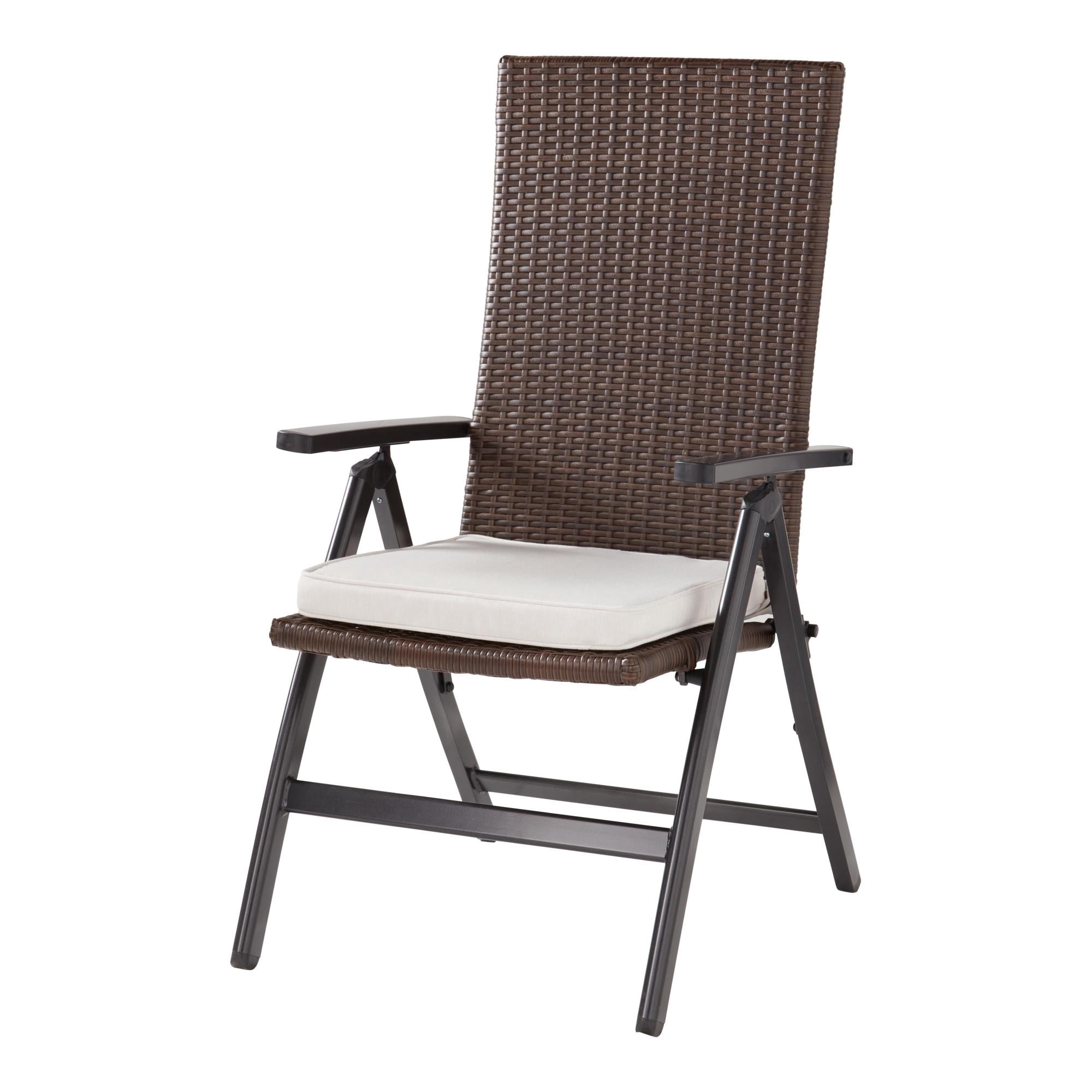 Outdoor PE Wicker Foldable Reclining Chair with Sunbrella Cast Pumice Seat Cushion