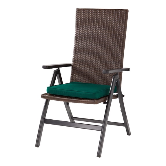 Outdoor PE Wicker Foldable Reclining Chair with Sunbrella Forest Seat Cushion