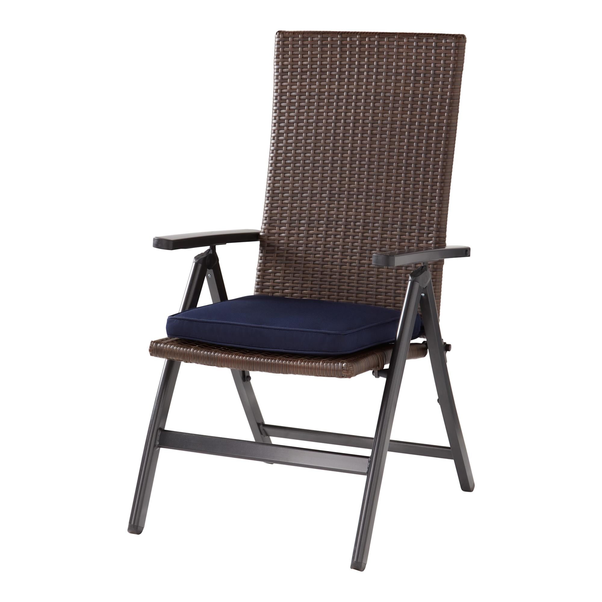 Navy Cushioned Black Aluminum Wicker Reclining Lounge Chair