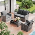 thumbnail image 1 of 4 Pieces Patio Conversation Set, Outdoor Furniture Set with Cushion, Outside Sectional Rattan Wicker Sofa Furniture Set for Garden, Porch, Backyard, Gray, 1 of 6