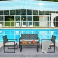 thumbnail image 1 of Outdoor PE Wicker Sectional Furniture Set 4 Pieces, SYNGAR Indoor Conversation Cushioned Sofa Chair Set w/Glass Tea Table Ottoman, Patio Rattan Furniture Set for Deck Poolside Backyard, Brown, D191, 1 of 10