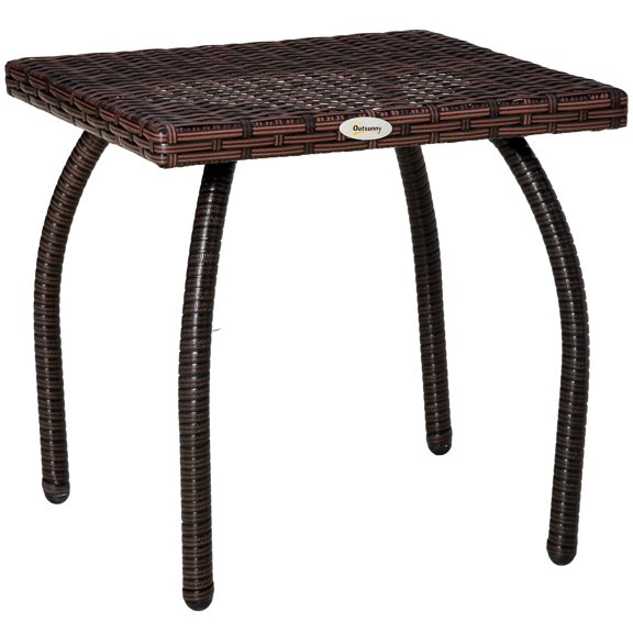 Outdoor PE Wicker Side Table, Small Square Rattan End Table for Garden Balcony Backyard, Brown