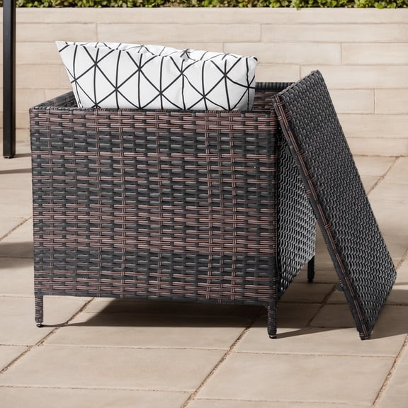Outdoor PE Wicker Side Table with Storage Container, Square, Brown