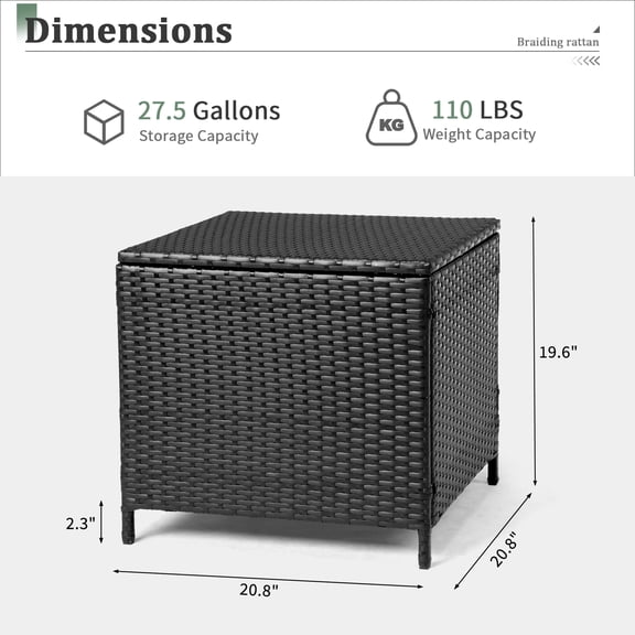 Outdoor PE Wicker Side Table with Storage, Patio Rattan End Table Square Container for Furniture Covers, Toys and Gardening Tools, Black