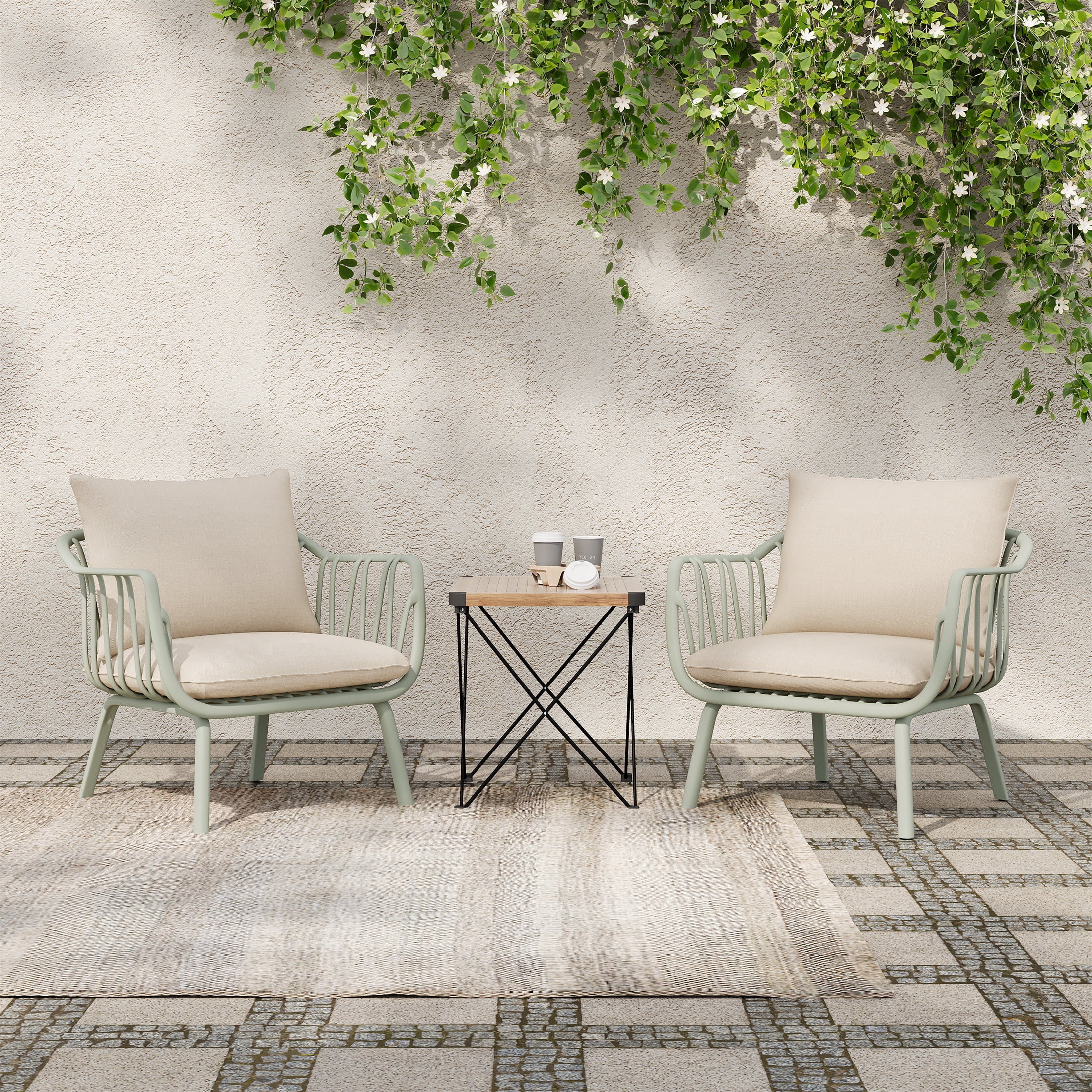 Outdoor PP Frame Patio Club Chairs Set of 2 for Garden, Green