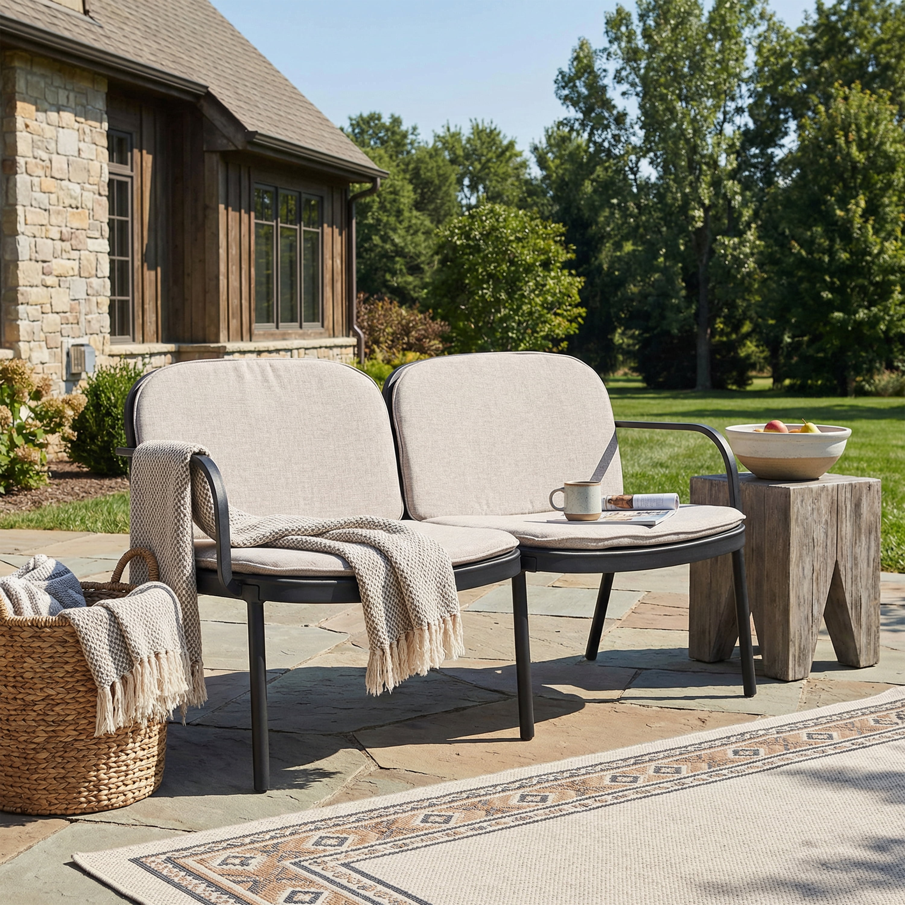 Outdoor PP Frame Patio Loveseat for Garden Balcony Deck, Black