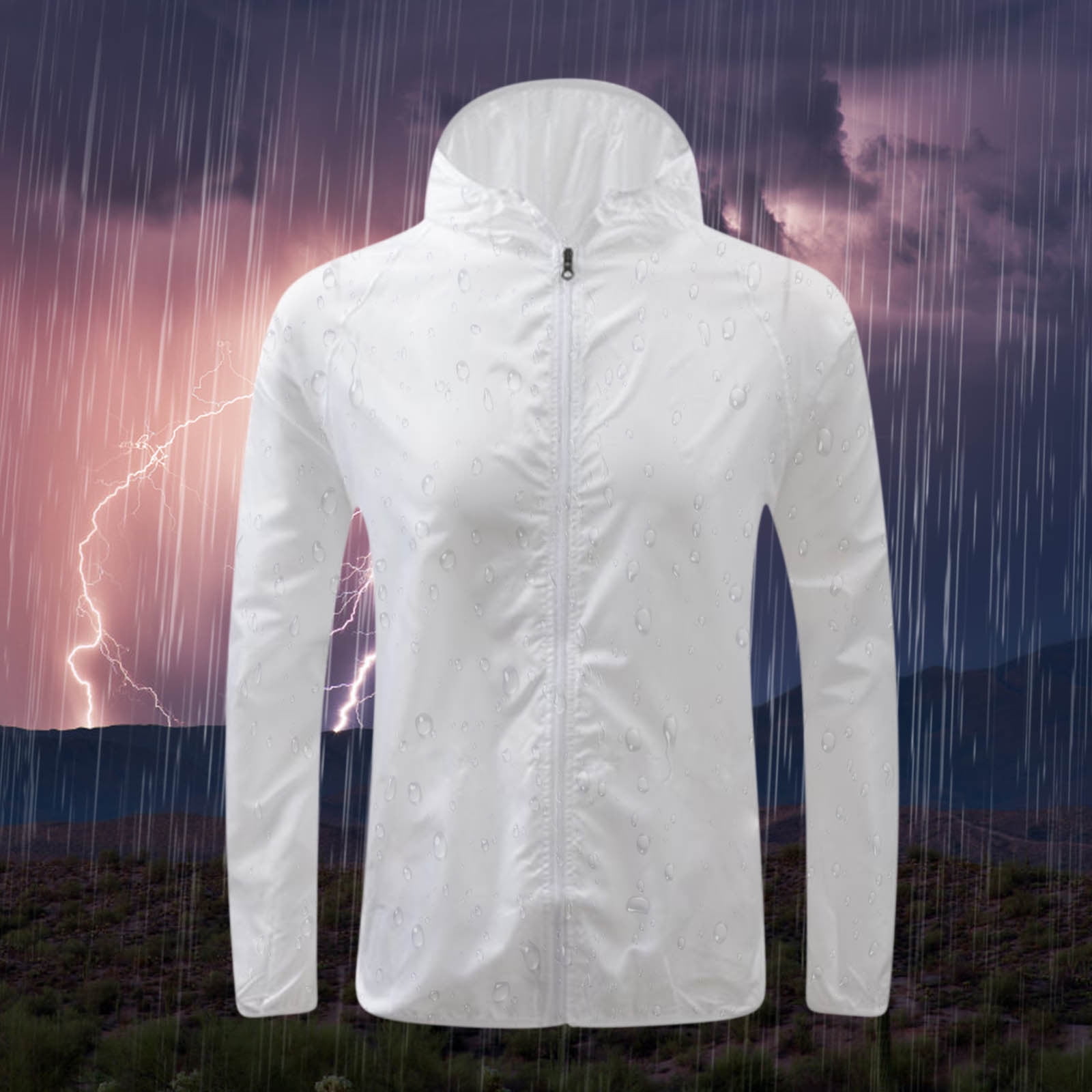 Outdoor Packable Rain Jacket Women Lightweight Waterproof Raincoat with Hood Cycling Bike Jacket Windbreaker White XXXL Walmart