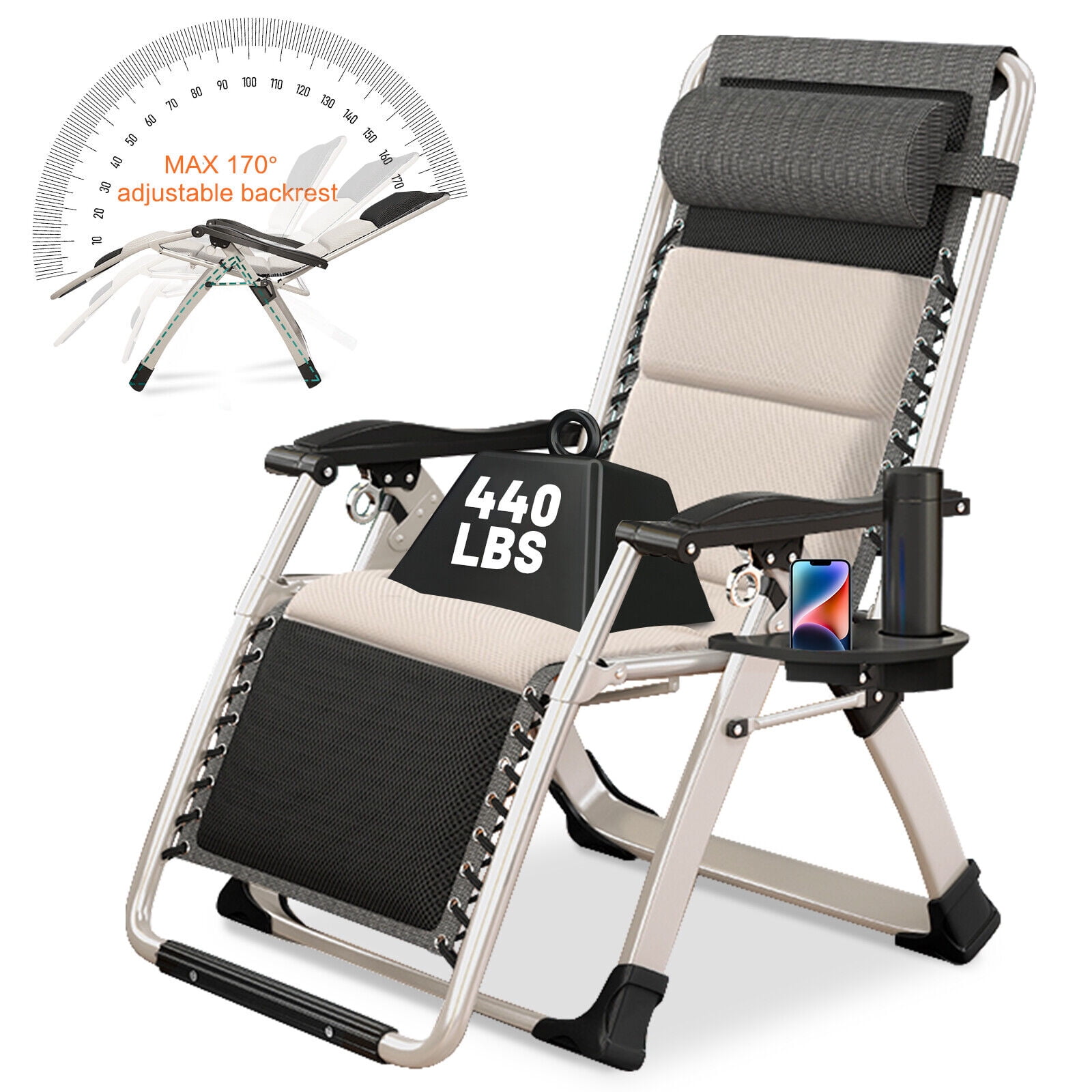 Outdoor Padded Lawn Recliner Zero Gravity Chair Folding Chaise Chairs