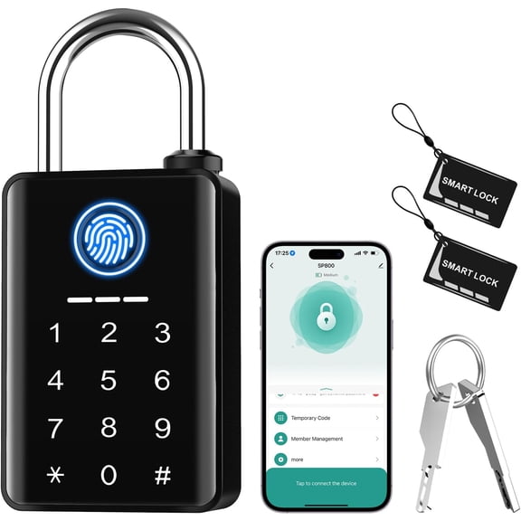 Outdoor Padlock, Smart Gate Lock, Waterproof Heavy Duty Bluetooth Keyless Rechargeable Fingerprint & RFID for Yard Gate, Pool Shed, Mailbox, RV Storage, Toolbox, Storage Box