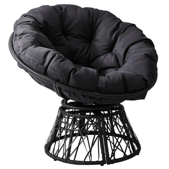 Outdoor Papasan Chair, Rattan Wicker Patio Chair with 360°Swivel Frame, 38’’ Cushioned Outdoor Reading Chair, Paito Porch Pool Furniture for Living Room Bedroom Reading Room