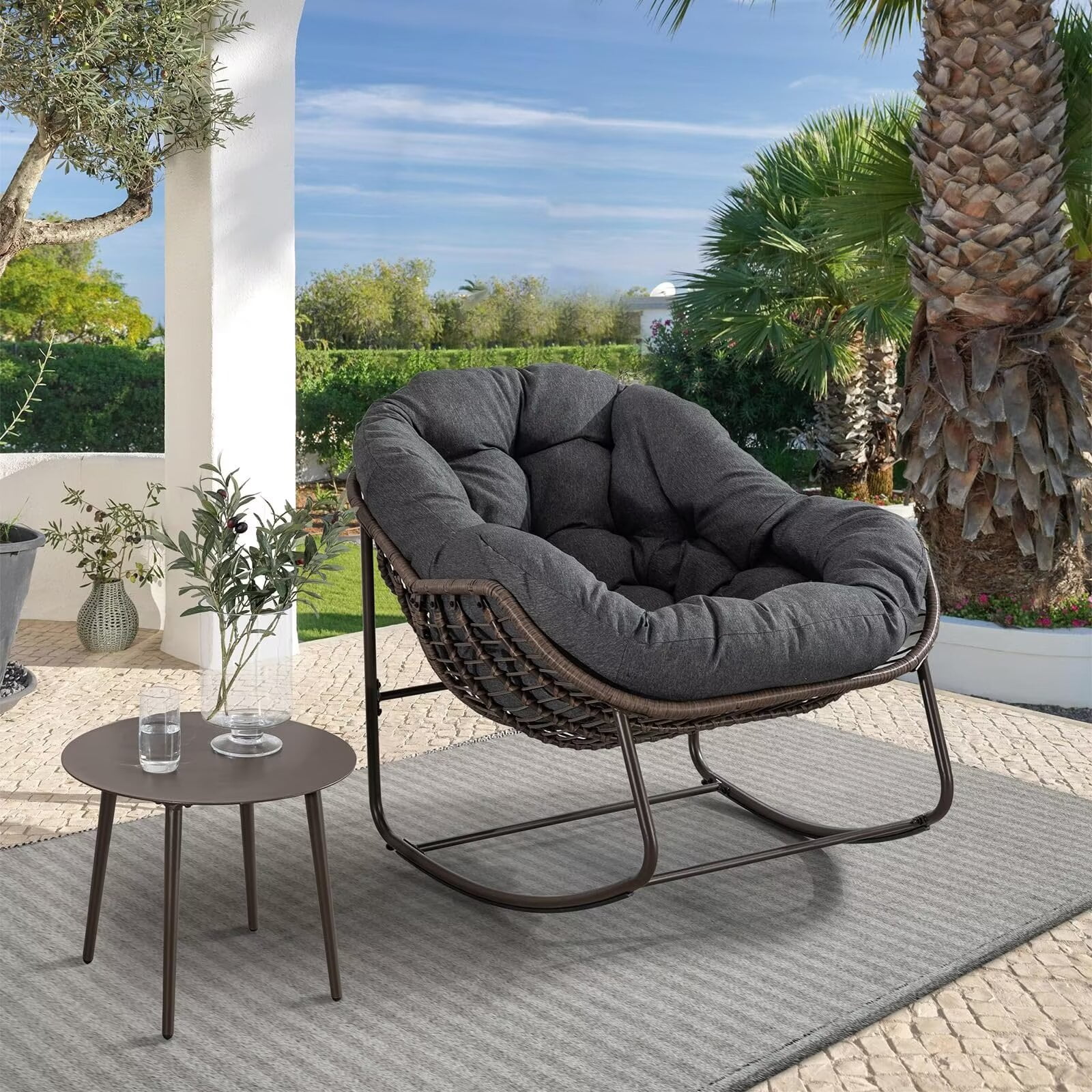 Walmart Steel Cozy Rattan Papasan Rocking Chair, Indoor & Outdoor ...