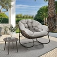 thumbnail image 1 of Outdoor Papasan Rocking Chair, Patio Oversized Wicker Egg Rocking Chair, Indoor & Outdoor Comfy Rocker Chair with Thick Cushion, Modern Lounge Chair for Front Porch, Garden, Backyard, Beige, 1 of 7