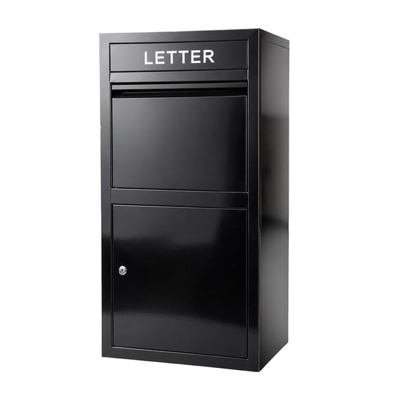 Outdoor Parcel Drop Box Black, Anti-Pry Thick Galvanized Steel Lockable Mail Box for Household Porch Outdoor Courier Mail Drop Off