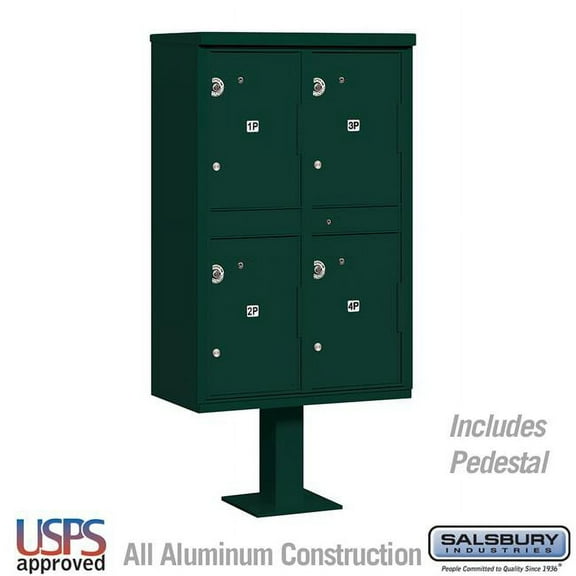 Outdoor Parcel Locker with 4 Compartments in Green with USPS Access Type II