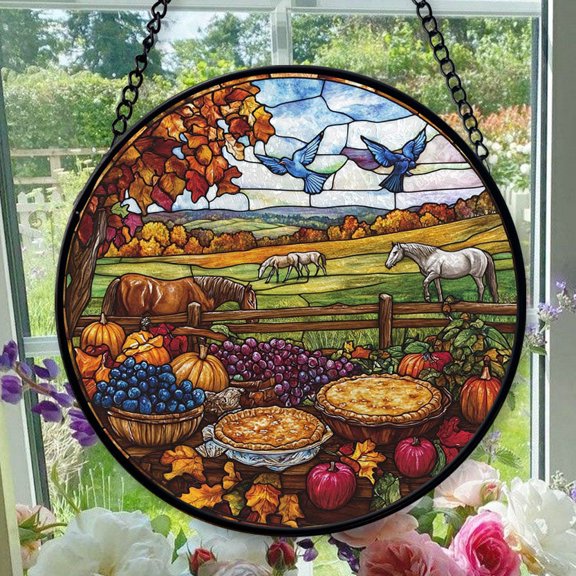 Outdoor Party 2 Stained Glass Window Hanging, Celebration Hanging Decor, Mother’S Day Ornament, Love Day Home Decor, Christmas Decoration Gift, Treasured Memory 2025