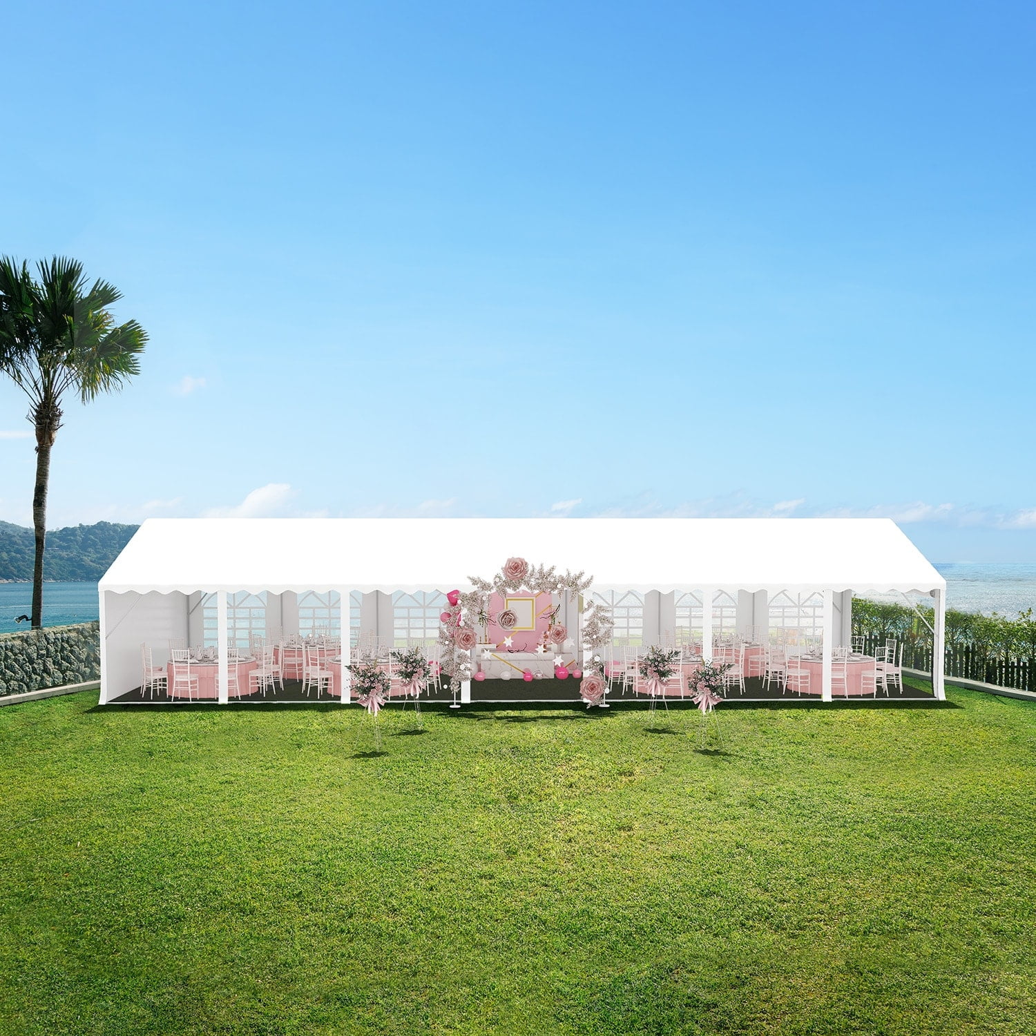 Erommy White 20' x 50' Outdoor Party Tent Gazebo with Adjustable Sidewalls