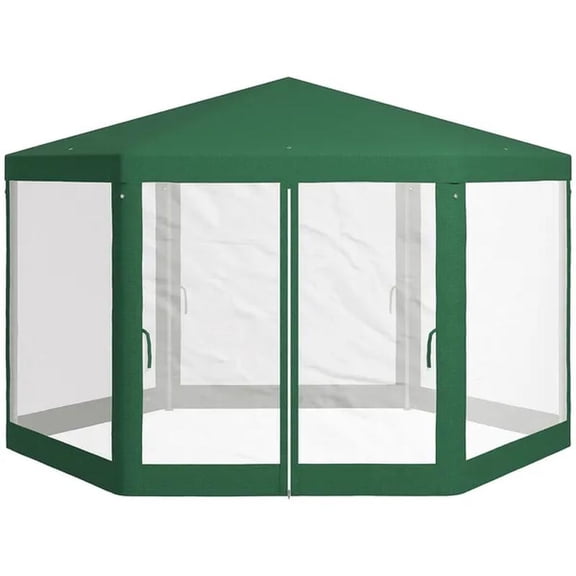 Outdoor Party Tent, Hexagon Sun Shade Shelter Canopy with Protective Mesh Sidewalls, Ropes and Stakes, Green