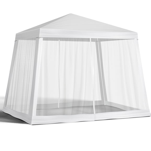 Outdoor Party Tent with Screen Side Walls, 8x8ft Canopy Shelter with Netting Sun Rain Shelter for Event Yard Patio BBQ Picnic Parties Wedding Birthday Pavilion White