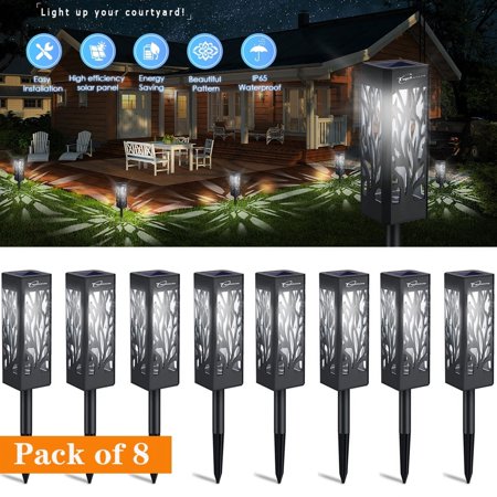 Outdoor Pathway Solar Lights (8 Lights), Garden & Landscape Light Flickering Glow, Wire-Free, Auto On/Off, Dusk to Dawn Technology, Cool White