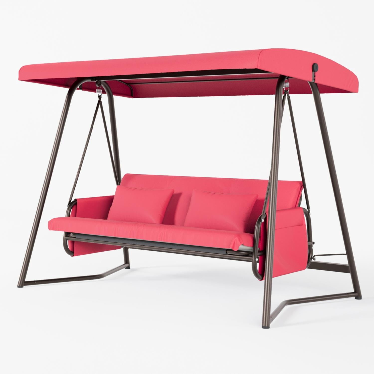 Outdoor Patio 3-Seater Metal Swing Chair with Adjustable Canopy & Thick Cushion, 600 lb Capacity Hanging Swing Bed for Garden Backyard Porch Deck, Red