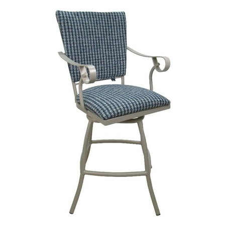Outdoor Patio Swivel Bar Stool - Jenna 30" Seat - Blue Fabric - Beige Frame
