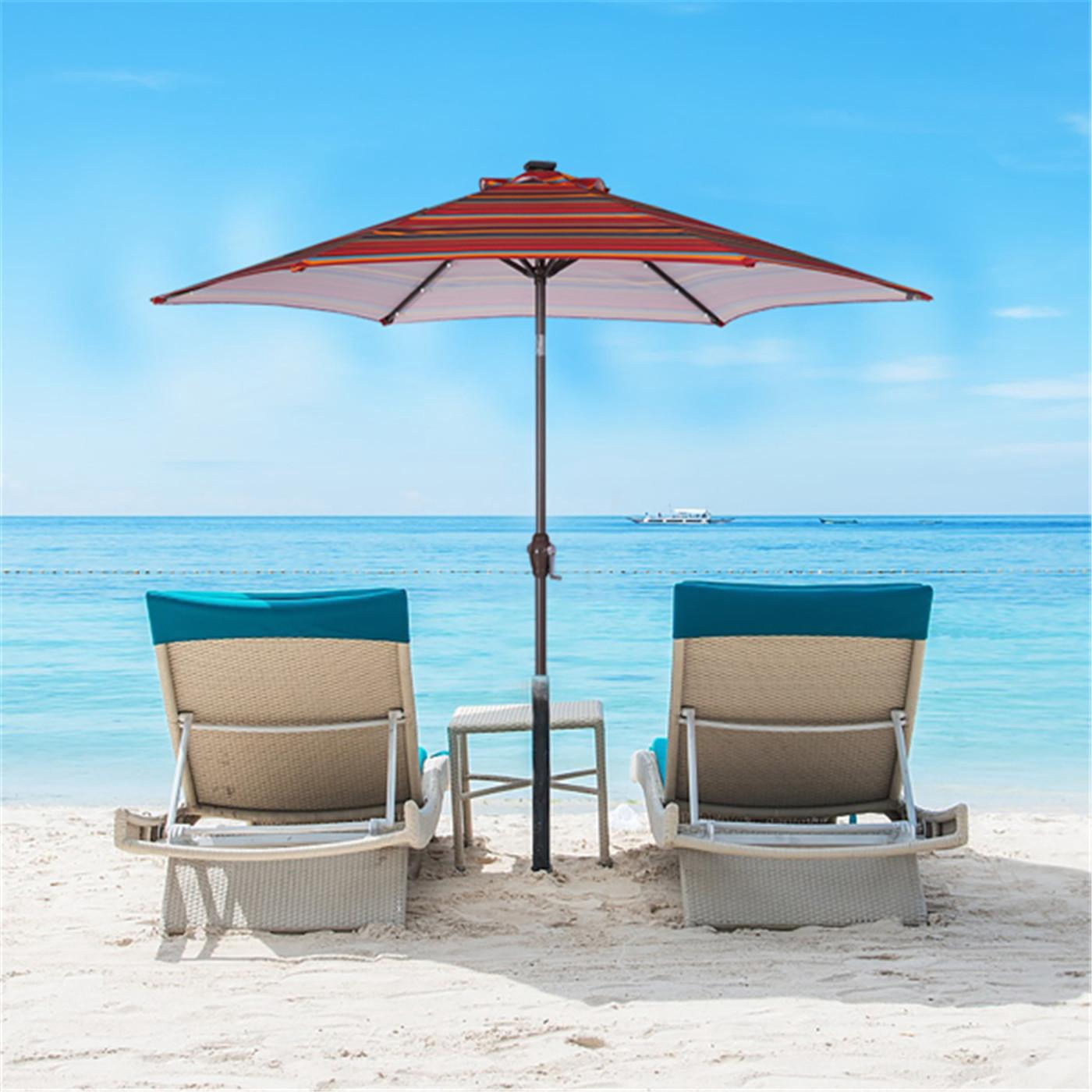 Outdoor Patio 8.7-Feet Market Table Umbrella with Push Button Tilt and Crank, Red Stripes With 24 LED Lights, Outdoor Umbrella for Garden, Deck, Backyard, Pool and Beach, Red striped