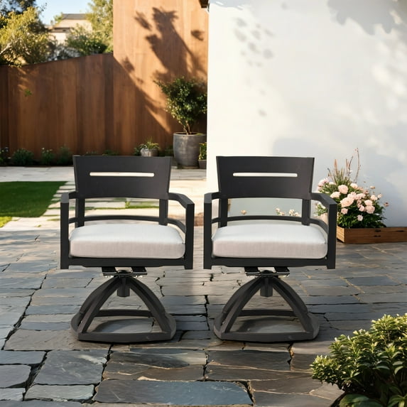 Outdoor Patio Aluminum Swivel Rocker 2Pcs with Outdoor-Grade Sunbrella Fabric Cushions,Ember Black,Ember Black Aluminum Garden Outdoor Patio Patio Seating