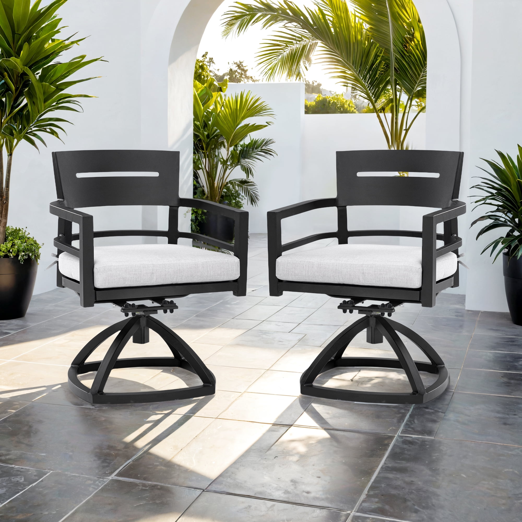 Outdoor Patio Aluminum Swivel Rocker Set of 2 with Outdoor Grade Fabric Cushions for Garden Deck Patio, Ember Black