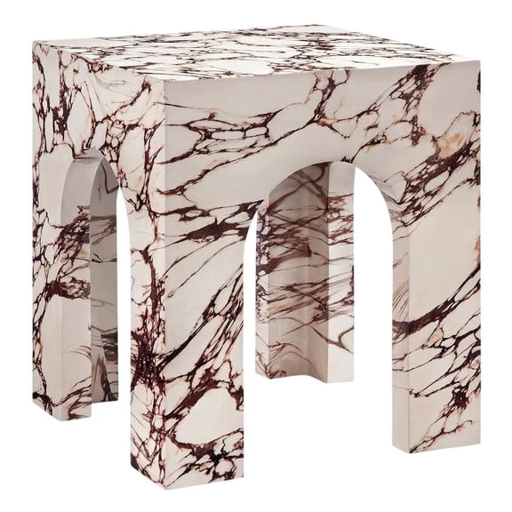 Outdoor Patio Arched Side Table, Red Marble Look Finish, 19.7 Inch
