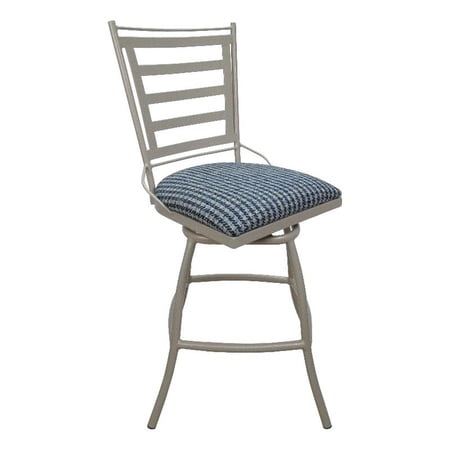 Outdoor Patio Armless Extra Tall 35" Bar Stool Jenna Blue Beige Frame