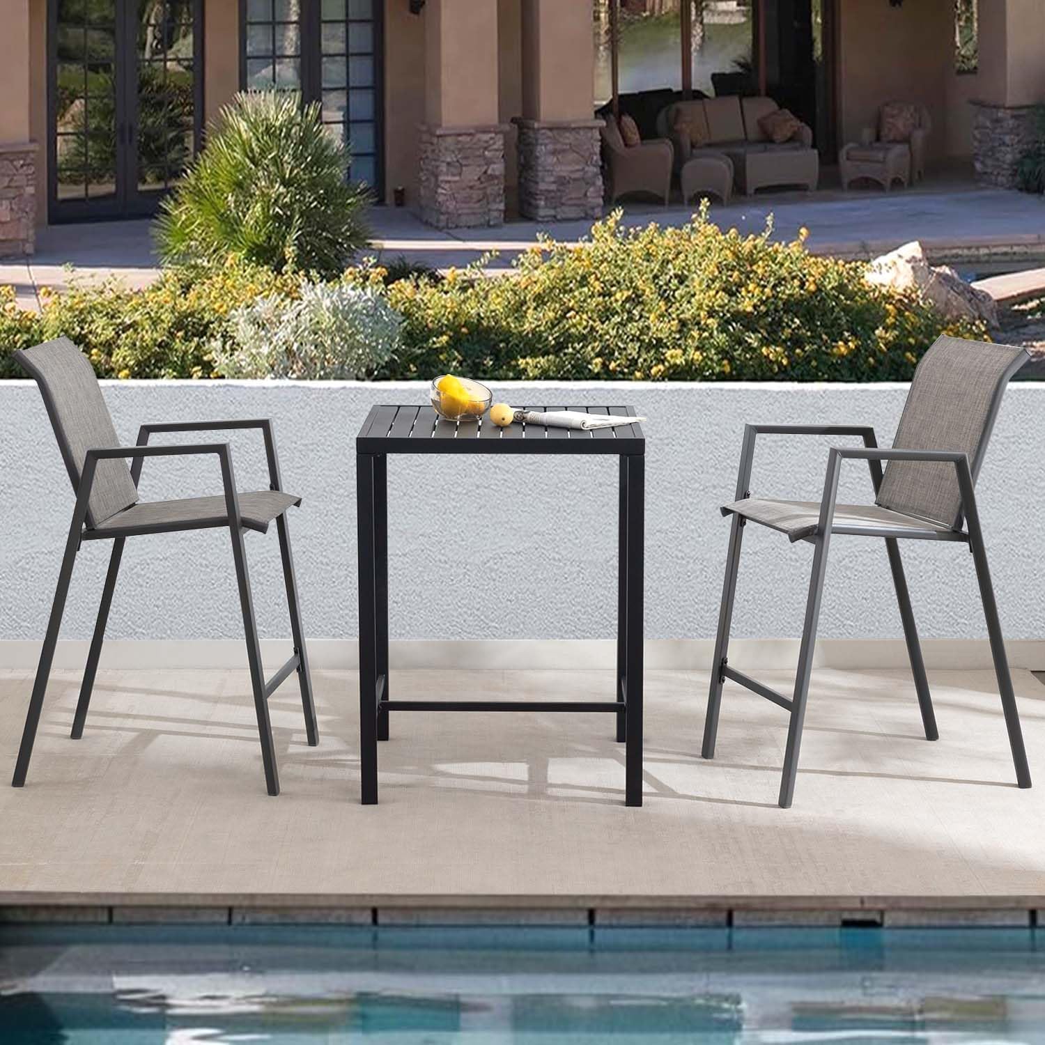 Outdoor Patio Bar Chairs Set of 2, All Weather Textile Patio Bar Stools ...
