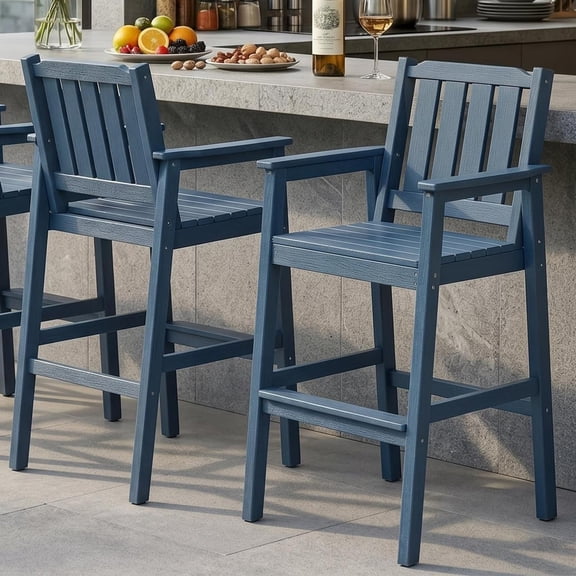 Outdoor Patio Bar Height Chair Set of 2, All-Weather HDPE Bar Height Barstools Widened Chair Set, Adirondack Chairs Set with Widened Armrests for Garden, Poolside, Bistro