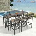 thumbnail image 1 of Outdoor Patio Bar Set, Bar Height Patio Dining Set, Weather-Resistant Bistro Counter Pub Set with Cushions & Slatted Tabletop for Backyard (Grey, 63" Table, 6 Vertical Back stools), 1 of 7