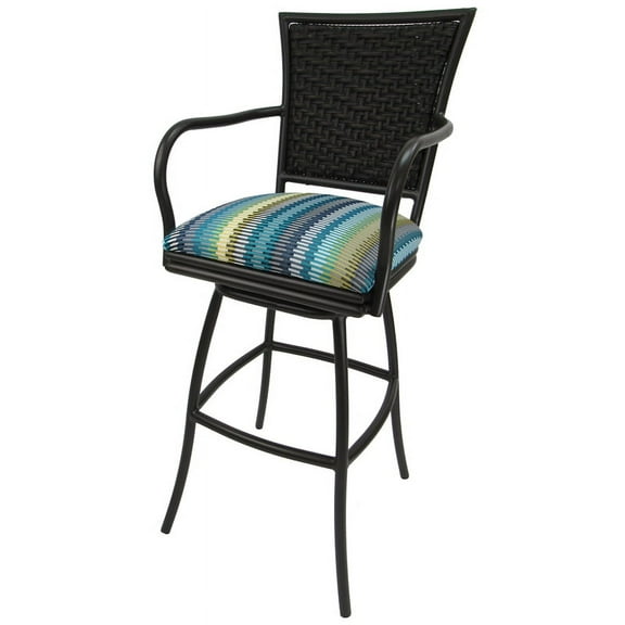 Outdoor Patio Bar Stool 30" Erin Black - Aqua Stripe