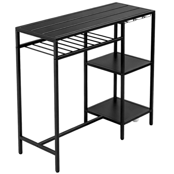 Outdoor Patio Bar Table with Multi-Tier Storage Shelves & Wine Glass Rack, Iron Bar Table, 110 x 40 x 94 cm