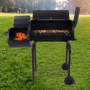 Outdoor Patio Barbecue Cooker with Offset Smoker, Wheels and Tray for Balcony Picnics, Party and Camping