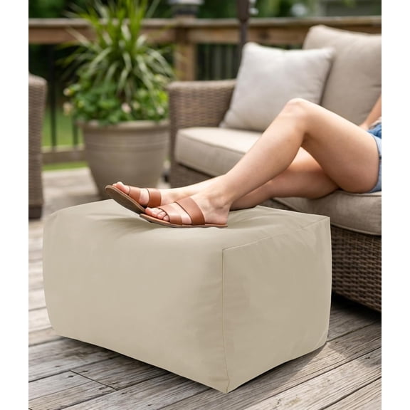 Outdoor Patio Bean Bag Ottoman - Small Beanbag Foot Rest Pouf Rectangular with Shredded Foam Filling, Splash-Proof Detachable Zipper Cover for Relaxing