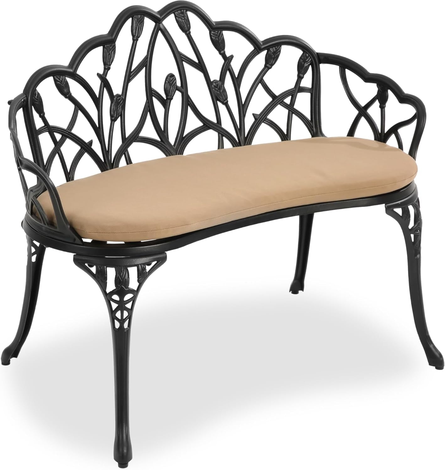 Outdoor Patio Bench, Garden Benches with Cushion All-Weather Cast ...