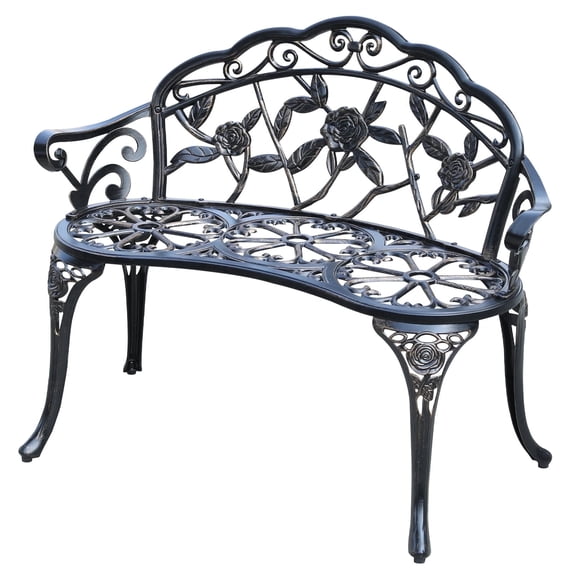 Outdoor Patio Bench Leisure Rose Chair, Outdoor Bench for Park, Cast Aluminum Bench for Garden, Lawn, Yard, Bronze