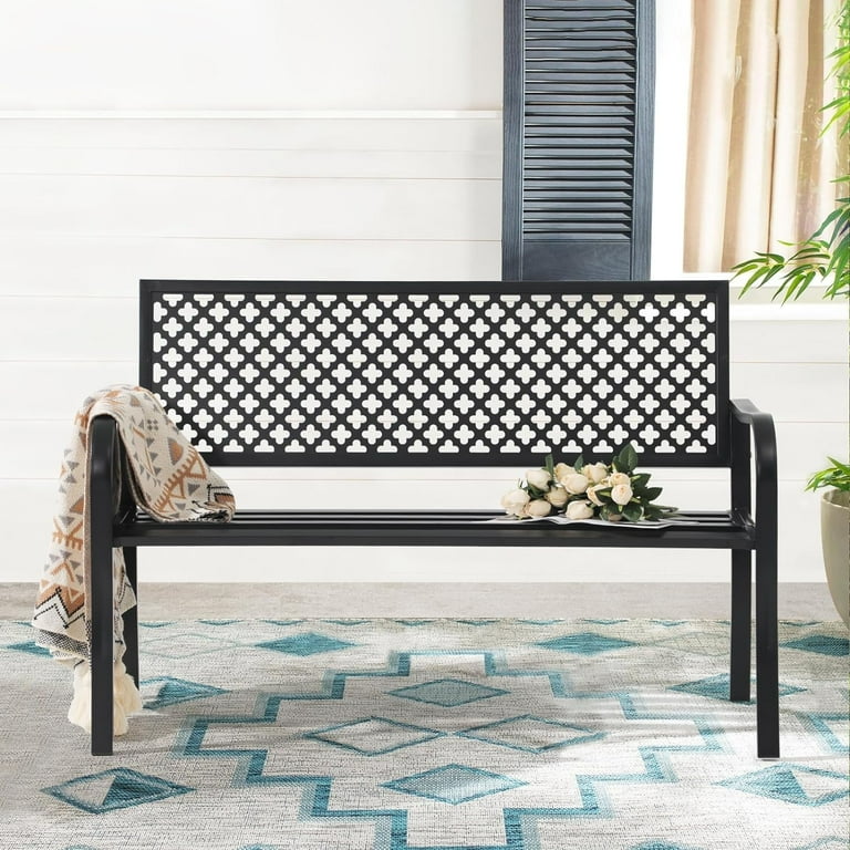 Small black metal outdoor bench sale