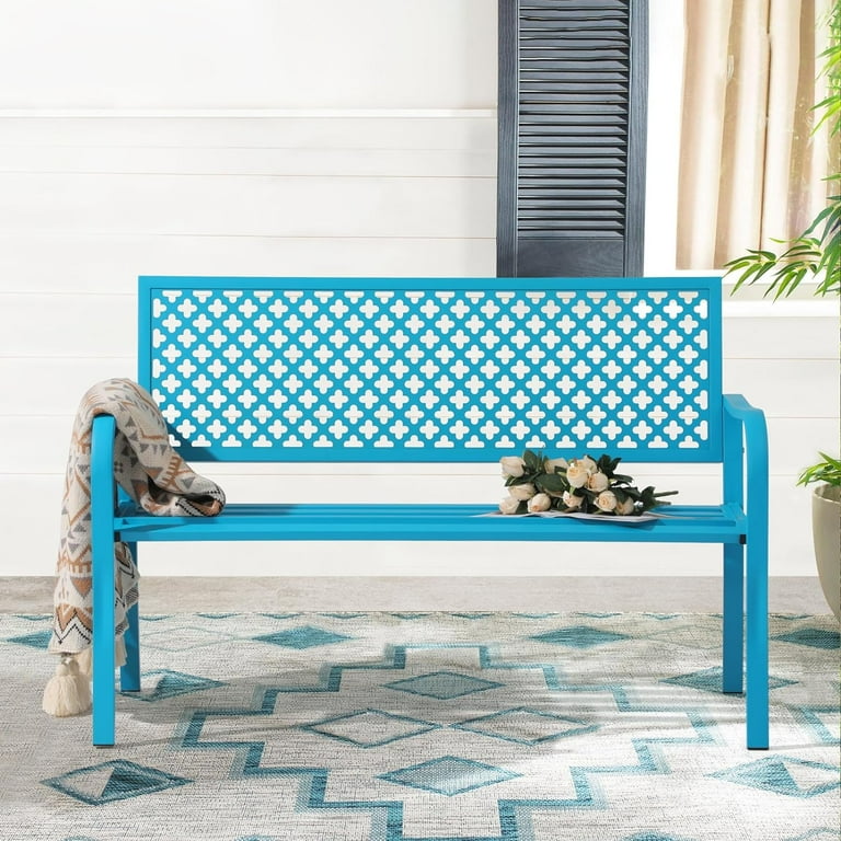 Blue wooden garden bench hotsell