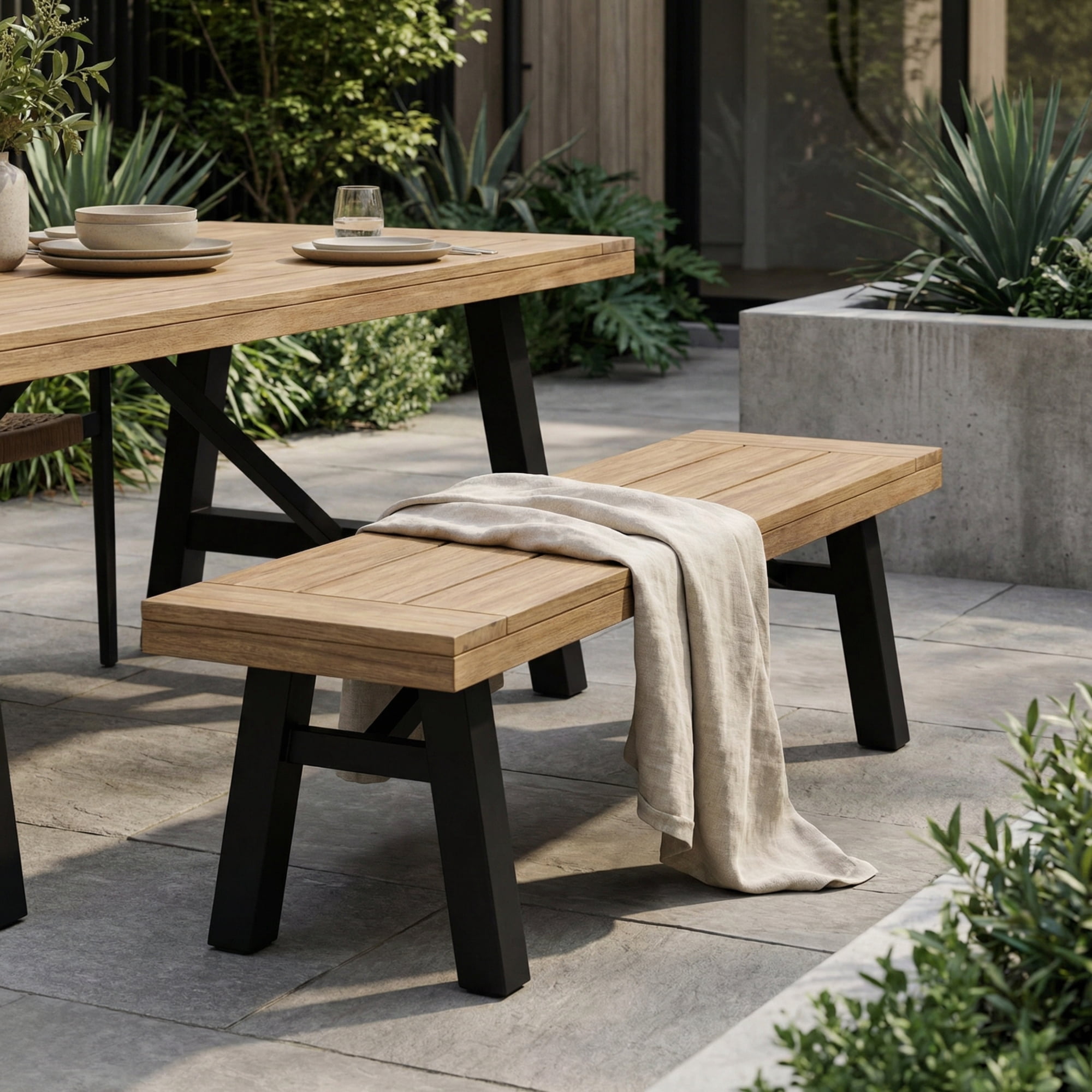 Outdoor Patio Bench,Weatherproof Backless Bench for Yard,Porch and Park,Natural and Grey