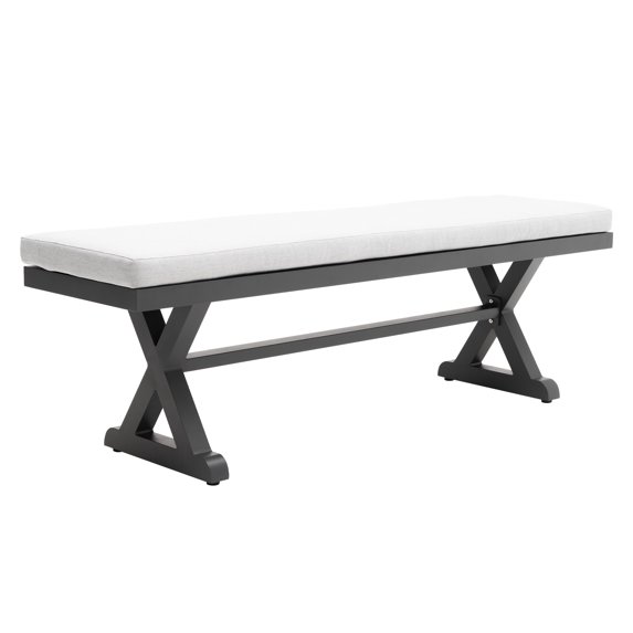 Outdoor Patio Bench with Cushion All Weather 63" Aluminum Benches Rectangular Dining Seating, Grey